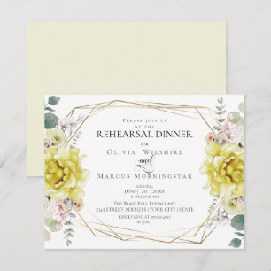 Invitation Répétition mariage Aquarelle Peonies jaunes