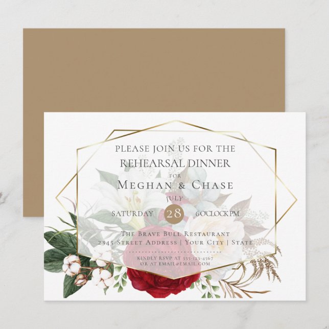 Invitation Répétition mariage | Burgundy Peony Floral Spray (Devant / Derrière)