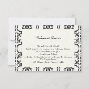Invitation Répétition Mariage damassé en noir et blanc