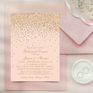 Invitation Répétition Mariage de Confetti en or rose et glam