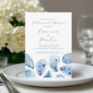 Invitation Répétition Mariage d'huîtres Aquarelle bleue