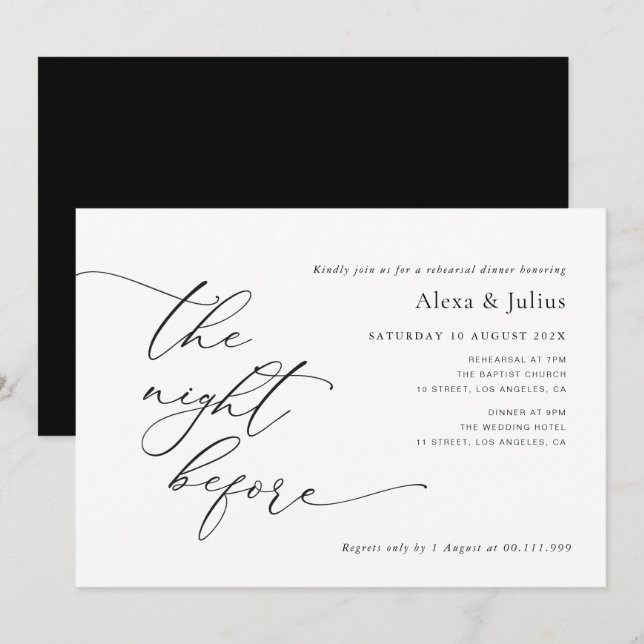 Invitation Répétition Mariage Noir Et Blanc Moderne (Devant / Derrière)