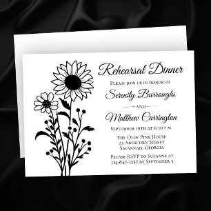 Invitation Répétition minimaliste florale Mariage noir blanc
