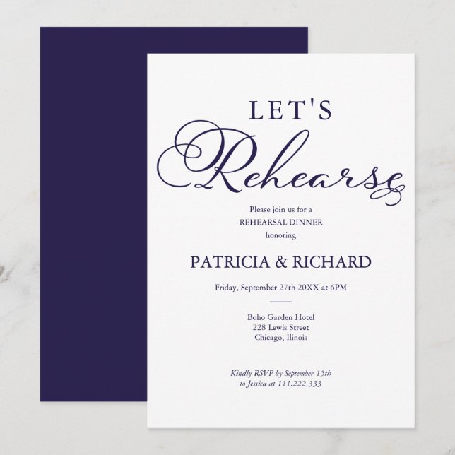 Invitation Répétons le dîner de répétition Mariage (Devant / Derrière)