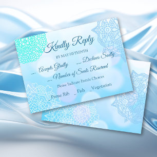 Invitation Répondez SVP RSVP Bleu Sarcelle Blanc Mandala Mari