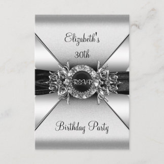 Invitation Répondre Anniversaire Diamant Bijou Noir Blanc Arg