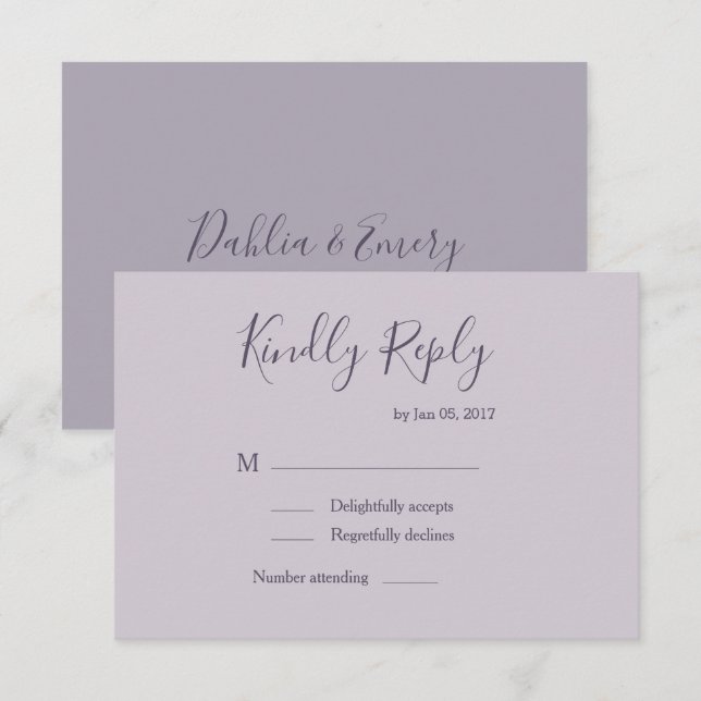 Invitation Réponse au mariage élégant moderne lilas lavande p (Devant / Derrière)