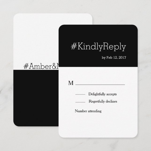 Invitation Réponse au mariage moderne chic noir et blanc avec (Devant / Derrière)