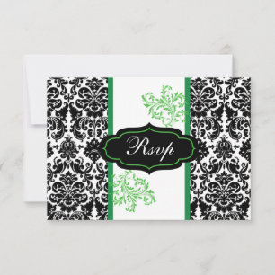 Invitation Réponse au mariage sur un parchemin en damas noir,