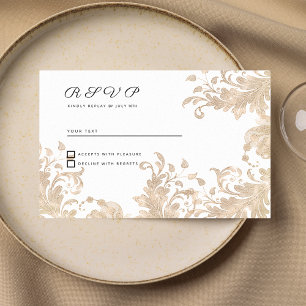 Invitation Réponse de luxe chic or blanc dentelle florale