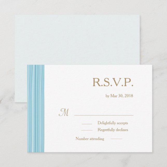 Invitation Réponse de mariage à rayures subtiles or bleu clai (Devant / Derrière)
