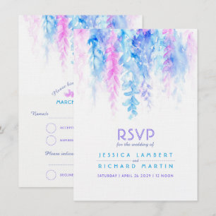Invitation Réponse de mariage bleu violet en aquarelle en cas