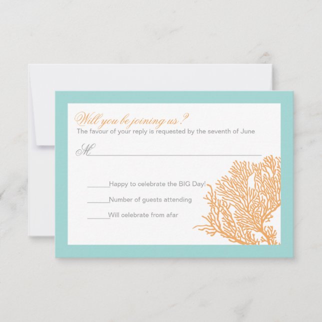Invitation Réponse de mariage corail | RSVP de mariage tropic (Devant)