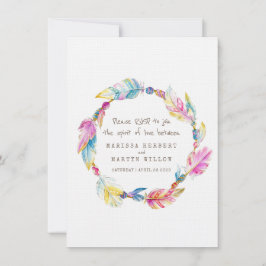 Invitation Réponse de mariage couronne bohème plume autochton