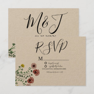 Invitation Réponse de mariage de botanique de verdure brodée