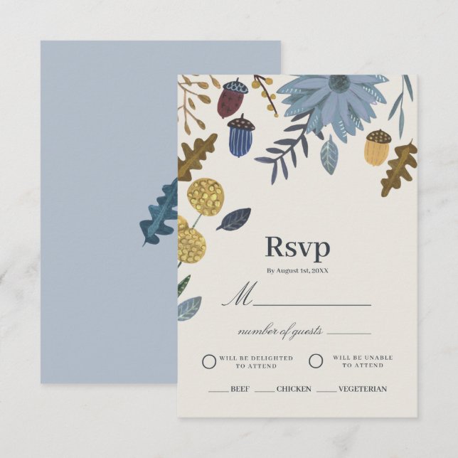 Invitation Réponse de mariage de feuilles d'automne rustiques (Devant / Derrière)