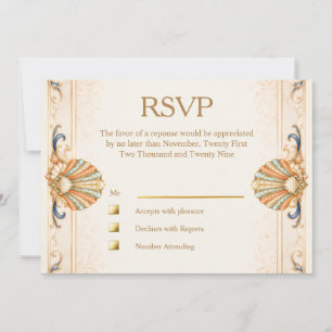 Invitation Réponse de mariage de luxe Vintage Coastal Seashel