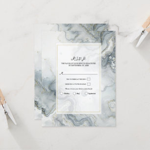 Invitation Réponse de mariage de plage Bleu Gris & Or Aquarel