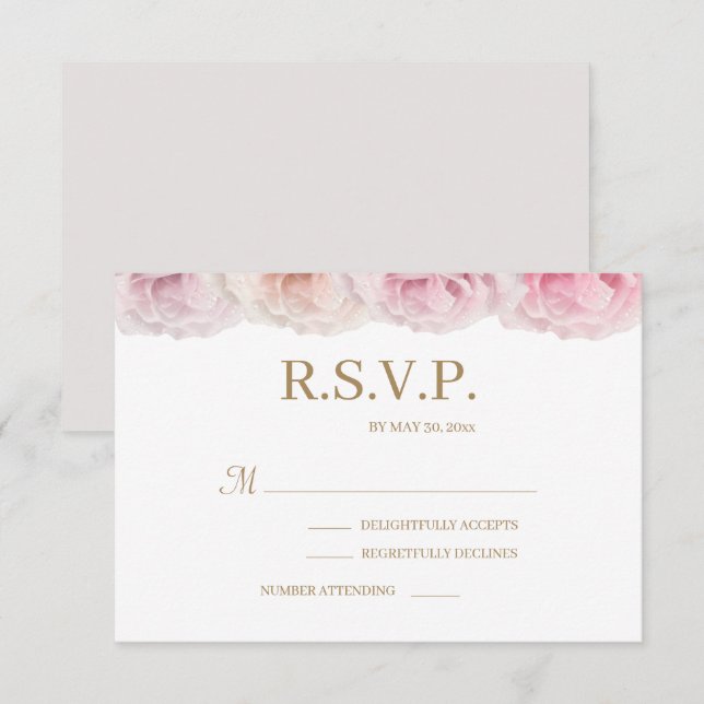 Invitation Réponse de mariage élégante florale Roses Blush De (Devant / Derrière)
