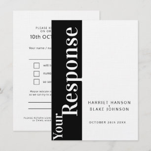 Invitation Réponse de mariage en texte gras noir et blanc RSV