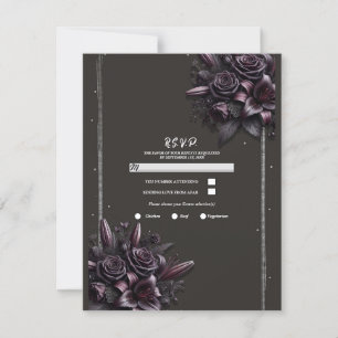 Invitation Réponse de mariage floral lys rose noir pourpre Be