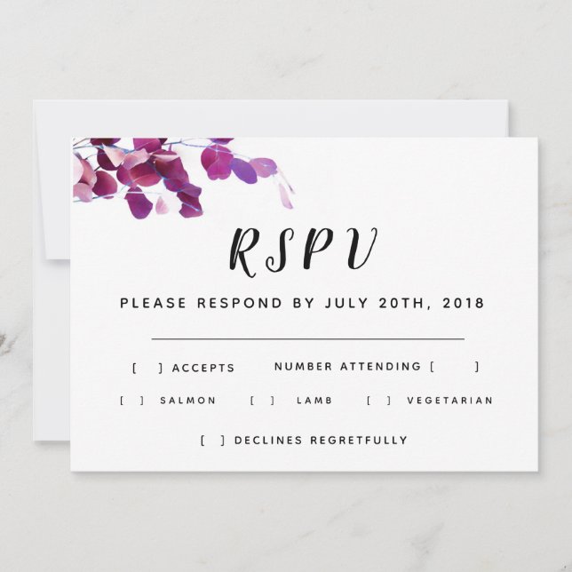 Invitation Réponse de mariage floral violet (Devant)
