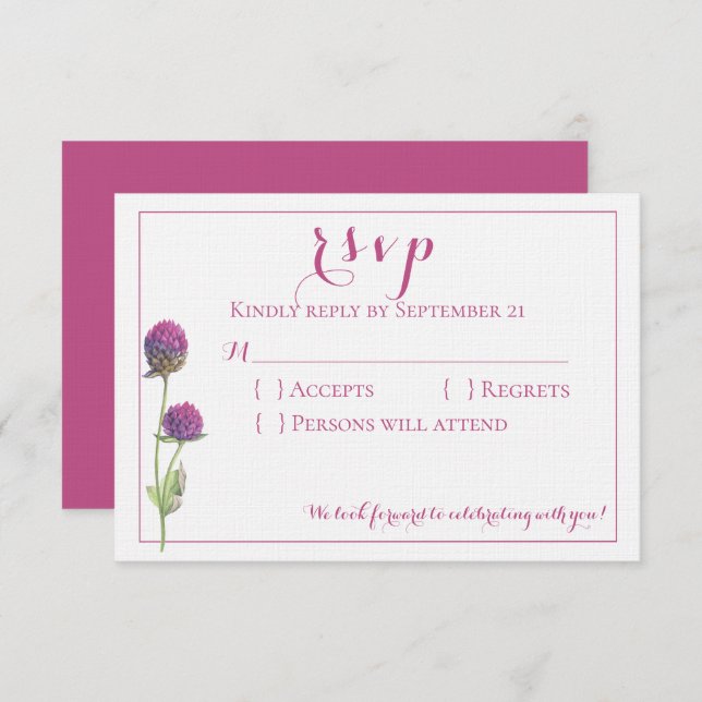 Invitation Réponse de mariage florale rose aquarelle de fleur (Devant / Derrière)