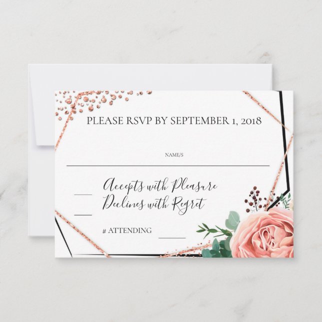 Invitation Réponse de Mariage Géométrique Or Rose Moderne (Devant)