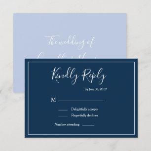 Invitation Réponse de mariage moderne élégant bleu foncé blan