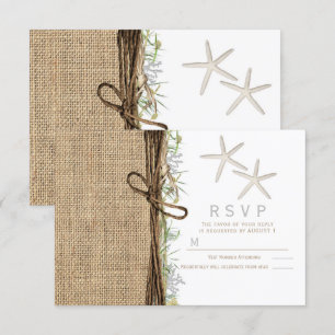 Invitation Réponse de mariage rustique en toile de jute avec 