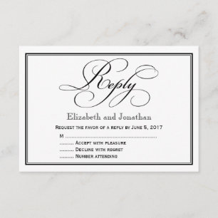 Invitation Réponse du Mariage de script de calligraphie noir 
