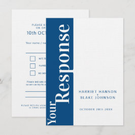 Invitation Réponse du mariage en gras bleu et blanc RSVP