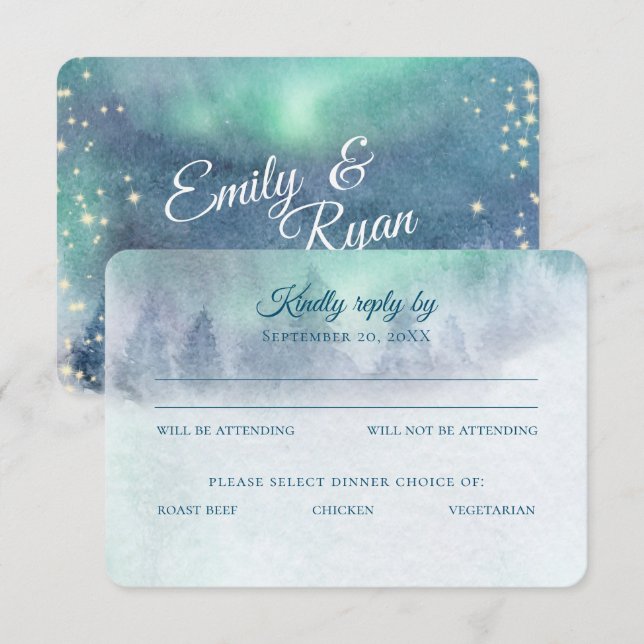Invitation Réponse du Mariage Northern Lights Starry Sky (Devant / Derrière)