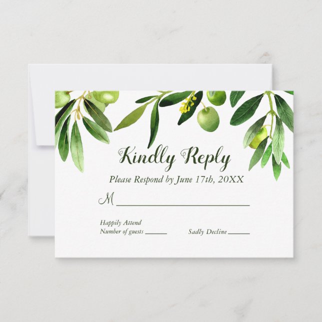Invitation Réponse élégante de jardin bohème à feuille d'oliv (Devant)