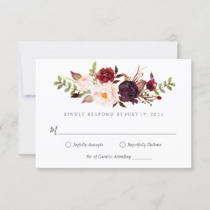 Invitation Réponse mariage floral bordeaux Marsala