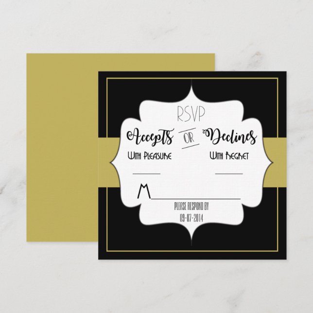 Invitation Réponse pour la réception de mariage Gatsby Gold (Devant / Derrière)