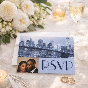 Invitation Réponse pour le mariage au pont de Brooklyn Bleu d