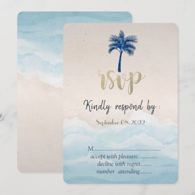 Invitation Réponse pour mariage sur la plage tropicale avec p (Devant / Derrière)