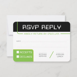 Invitation RÉPONSE RSVP 1 gamer moderne noir vert