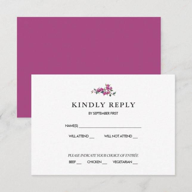 Invitation Réponse RSVP Bougainville Méditerranéen Rose (Devant / Derrière)