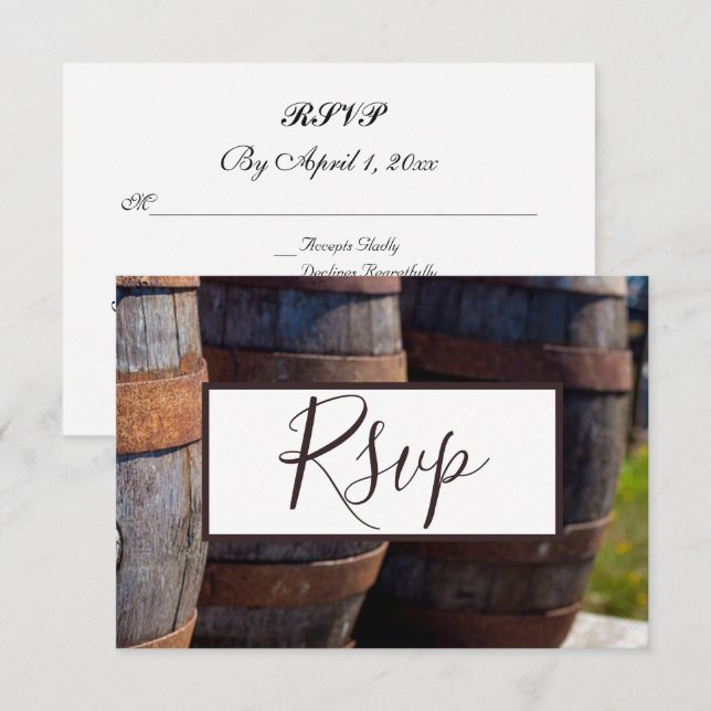 Invitation Réponse RSVP de mariage à la vigne et au tonneau d (Devant / Derrière)