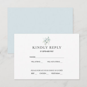 Invitation Réponse RSVP de mariage au eucalyptus bleu-vert