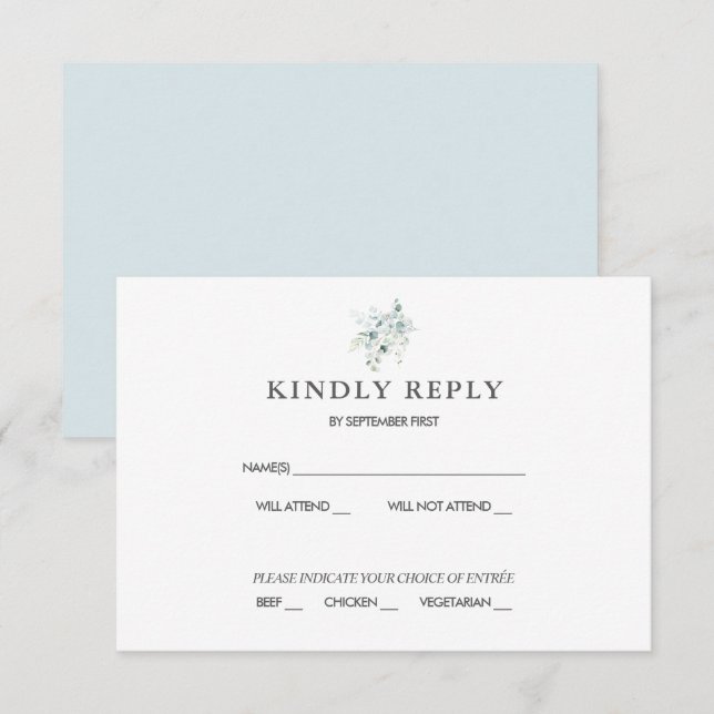 Invitation Réponse RSVP de mariage au eucalyptus bleu-vert (Devant / Derrière)