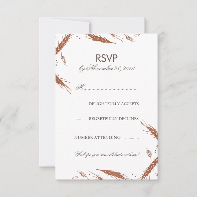 Invitation Réponse RSVP de mariage automnal blé orange (Devant)