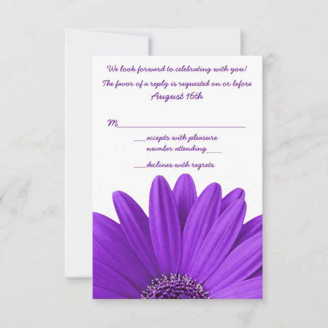 Invitation Réponse RSVP de mariage avec Marguerite Gerbera vi (Devant)