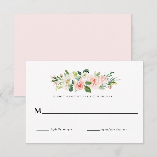 Invitation Réponse RSVP de mariage floral rose blush (Devant / Derrière)