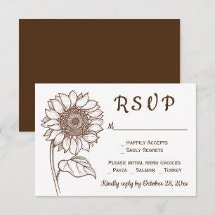 Invitation Réponse RSVP Fleur de Tournesol Brun Rustique Camp