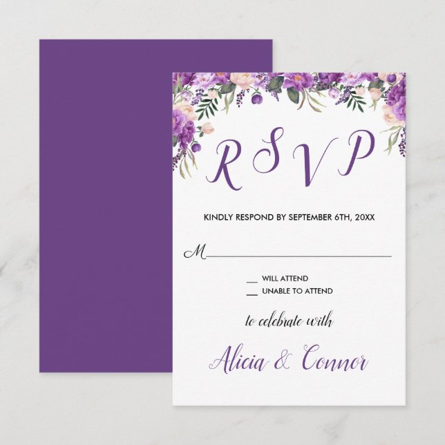 Invitation Réponse RSVP Floral Printemps Été (Devant / Derrière)