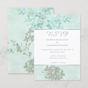 INVITATION REPONSE RSVP MARIAGE ARGENT AQUA BLEU PRINTEMPS
