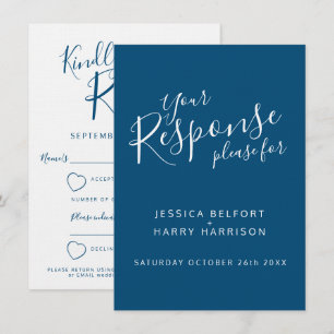 Invitation Réponse RSVP mariage coeur bleu blanc